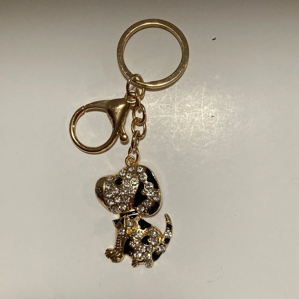 Gold and Black Puppy  Keychain/Bag Charm with Crystals New Without Tags - Picture 4 of 5